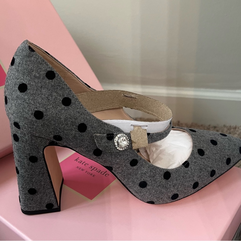 Brand new in box, Kate Spade Maren pumps, size 8.5. Grey with black dots